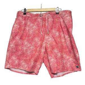 Johnnie-O Mens Swim Trunks Shorts Floral Pink Elastic Waist Size XL Drawstrings